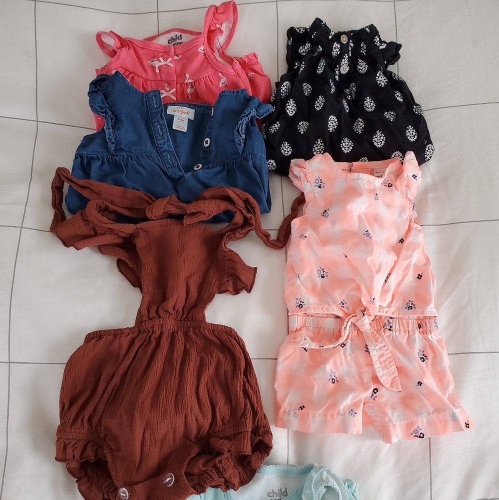 6 One Piece Rompers 0-3 Months